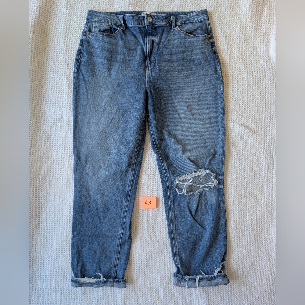 Paige Stella Straight Leg Jean // Medium Light Wash // Distressed